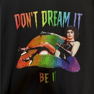 Black Graphic Tee with Rainbow Design